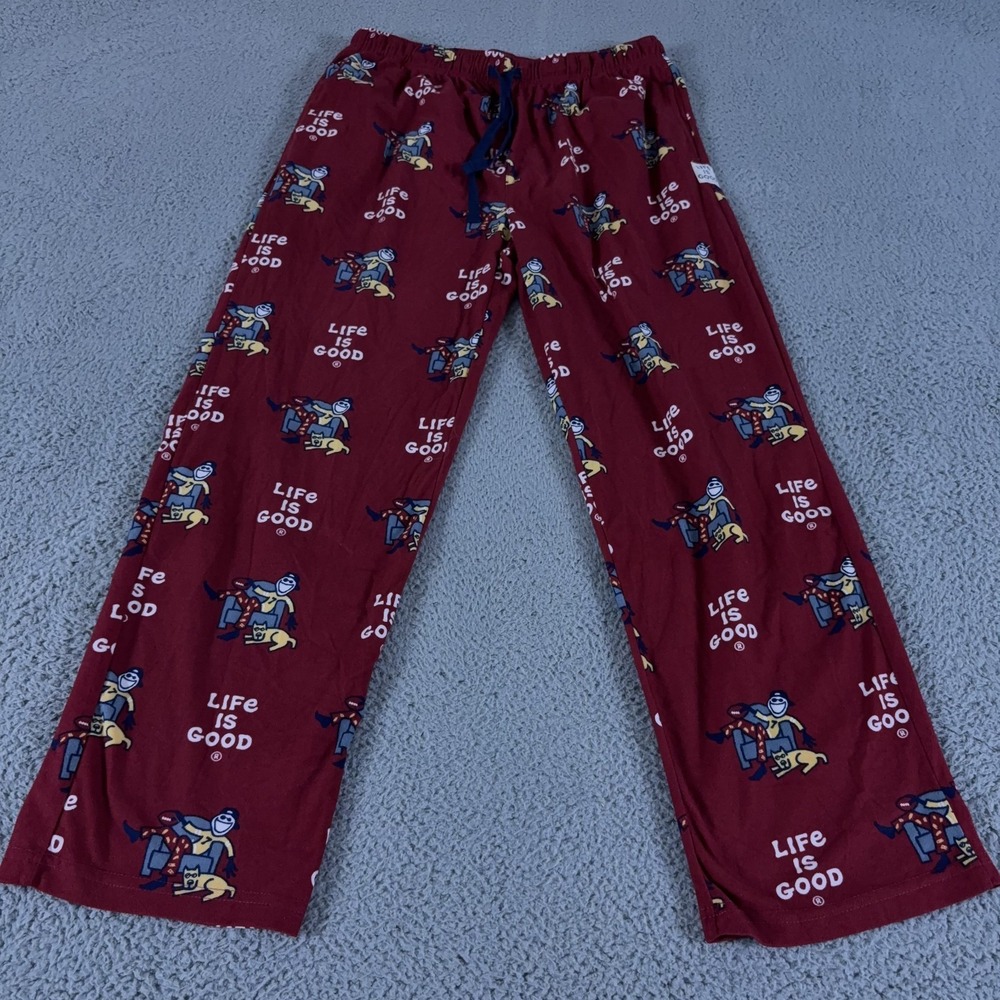Life Is Good Pajama Pants Mens‎ XL Red Straight AOP Football Couch Chill Casual